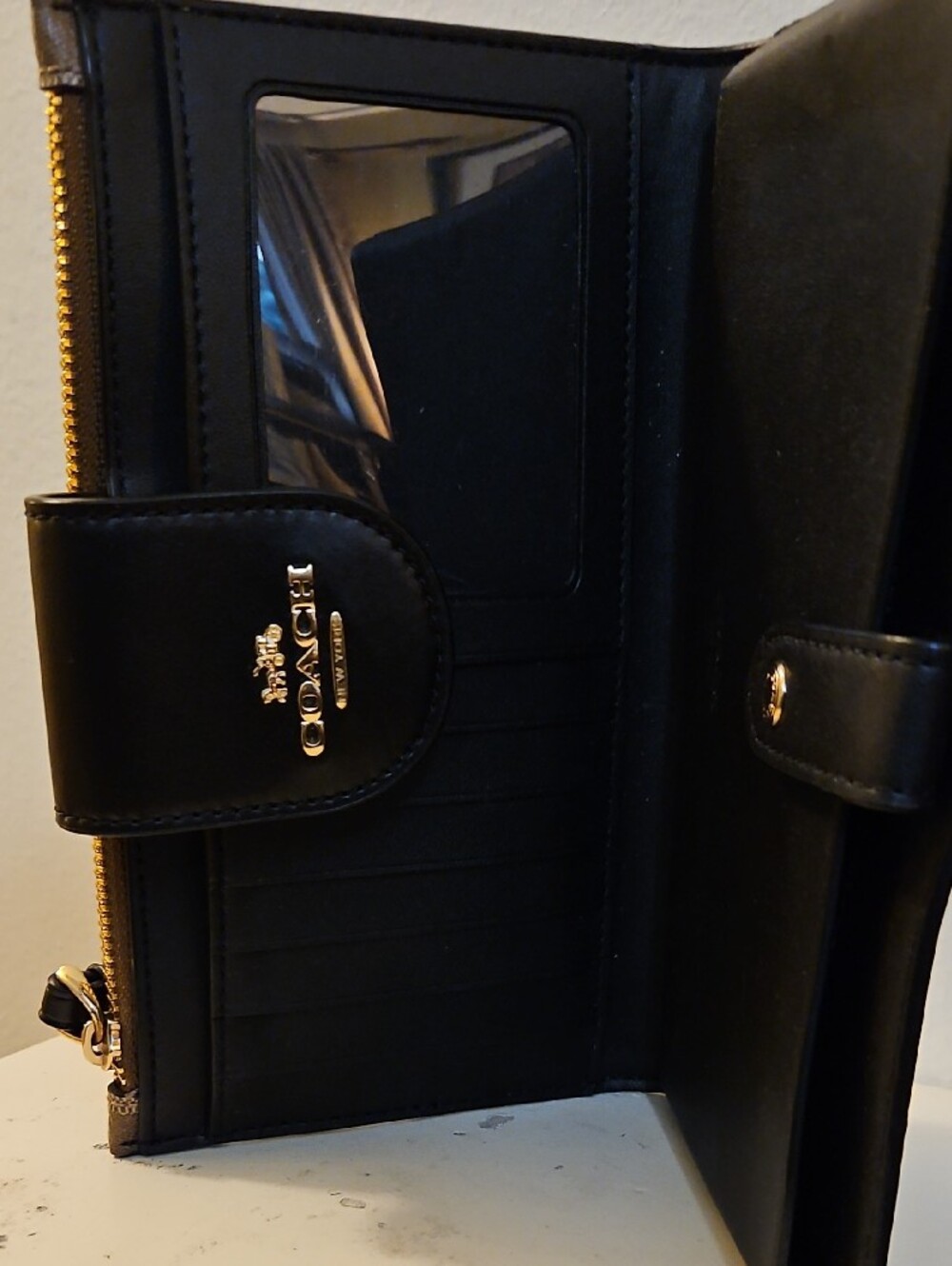 Coach Brown and Black Signature Canvas Phone Wristlet - Picture 4 of 7